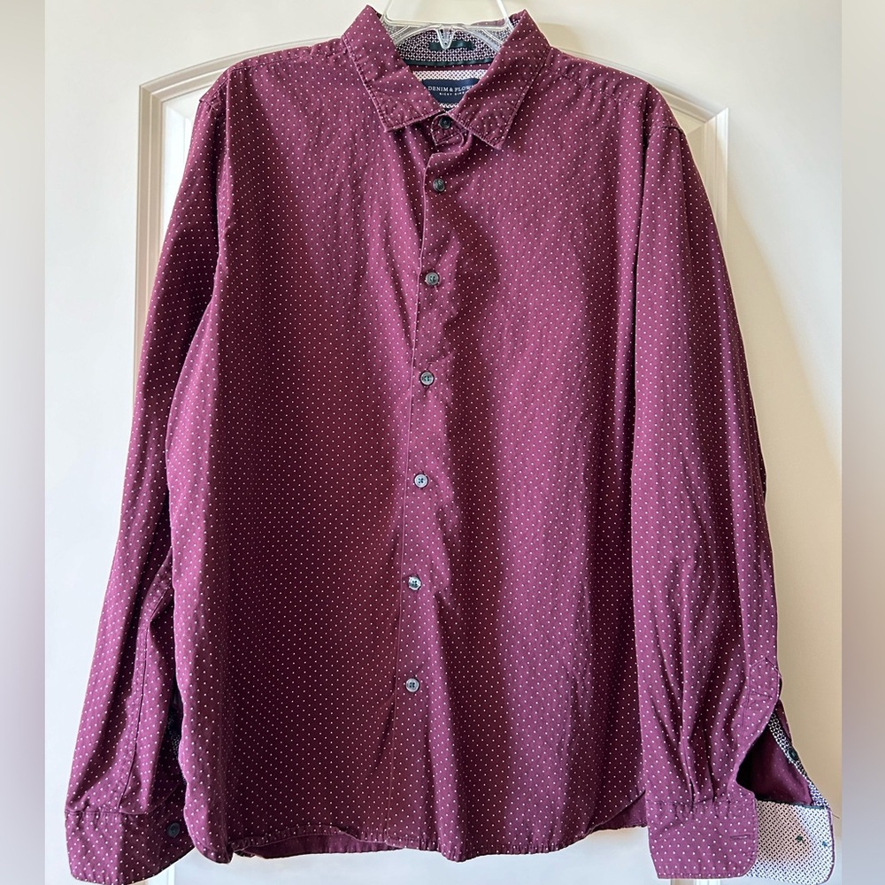 Denim & Flower Ricky Singh Polka Dot Button-Up Burgundy Shirt